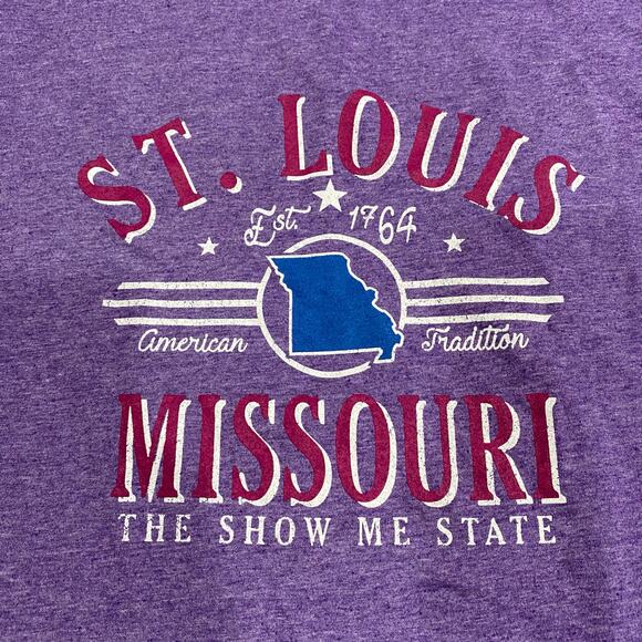 St Louis Missouri Tee Women's Cut The Show Me State Graphic Purple T-Shirt - Picture 3 of 5